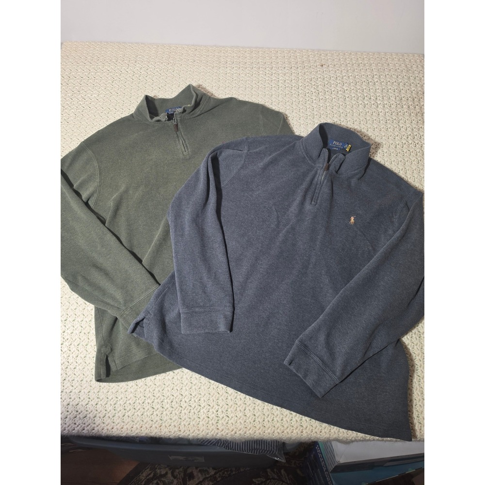 Polo Ralph Lauren Quarter Zip Pullover Mens XXL Green Gray Excellent Estate Rib - Picture 1 of 10